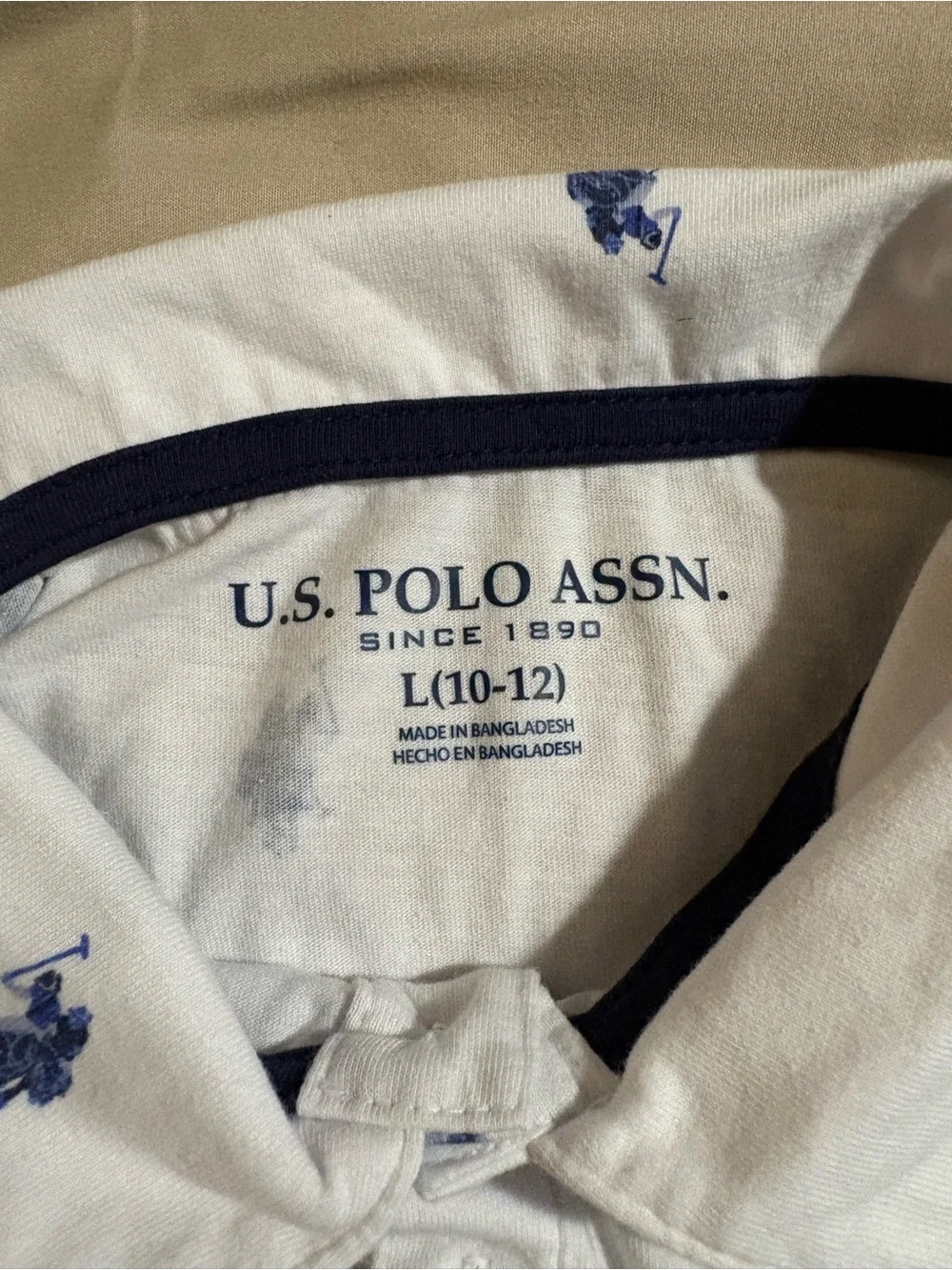 U.S. Polo Assn. Boys White All Over Pony Print Polo Shirt Size L 10-12